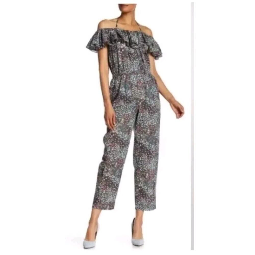 La Vie Rebecca Taylor Floral Off Shoulder Jumpsuit Women’s Straight Leg Ruffle
